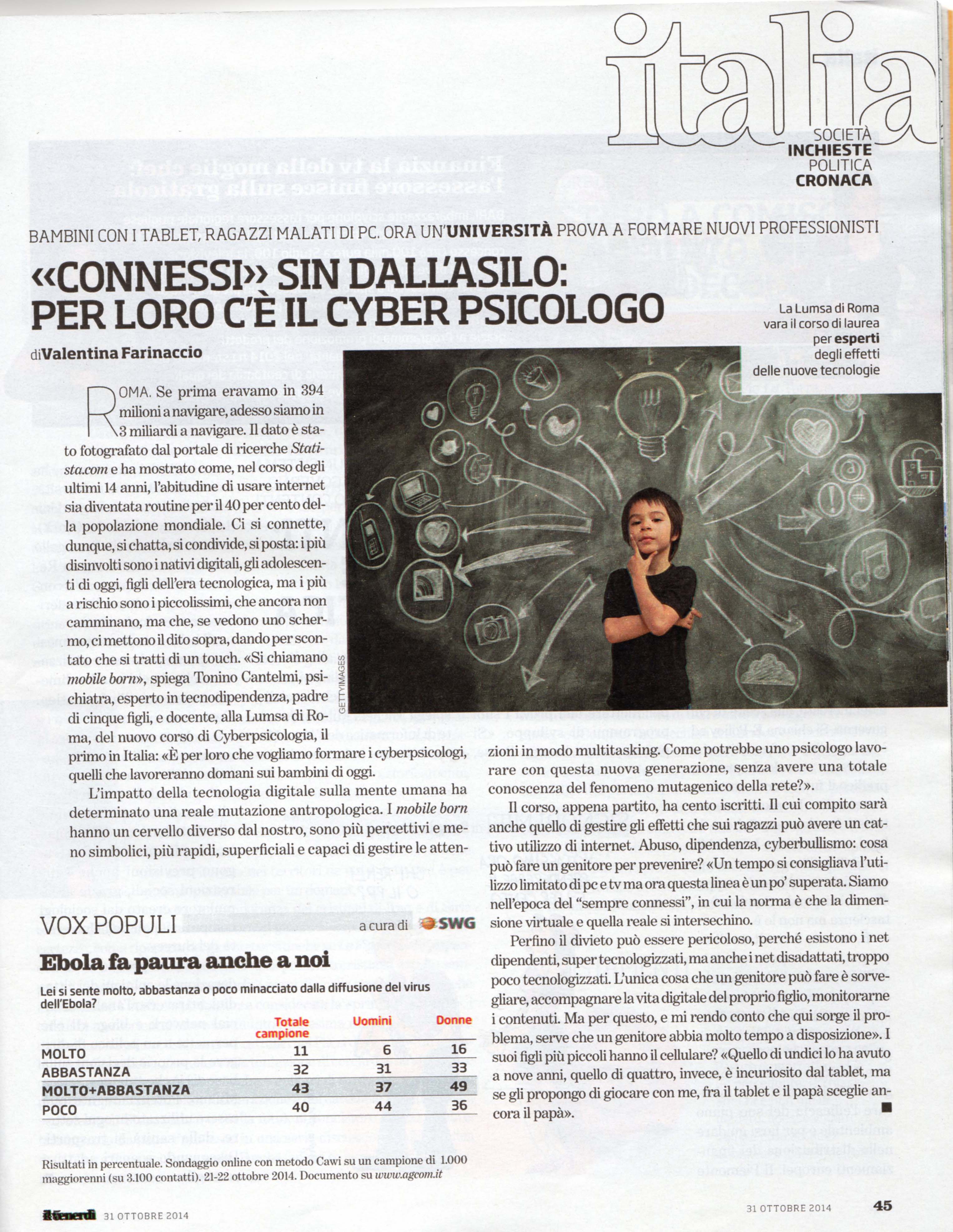 Corso di Cyberpsicologia Docente Tonino Cantelmi Lumsa Roma 